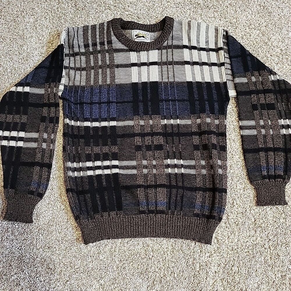 Vintage 90s Le Tigre Geometric Knit Sweater USA Acrylic Coogi Style Hip Hop